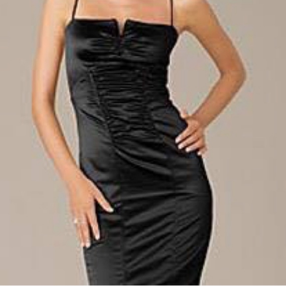 Eliza J Satin Rouched Spaghetti Strap Little Black Dress Size 10